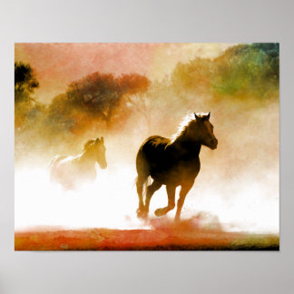 Póster Caballos corriendo en la niebla
