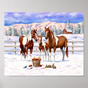 Póster Caballos Cuartos de Milla Pinto Sorrel Castaño en