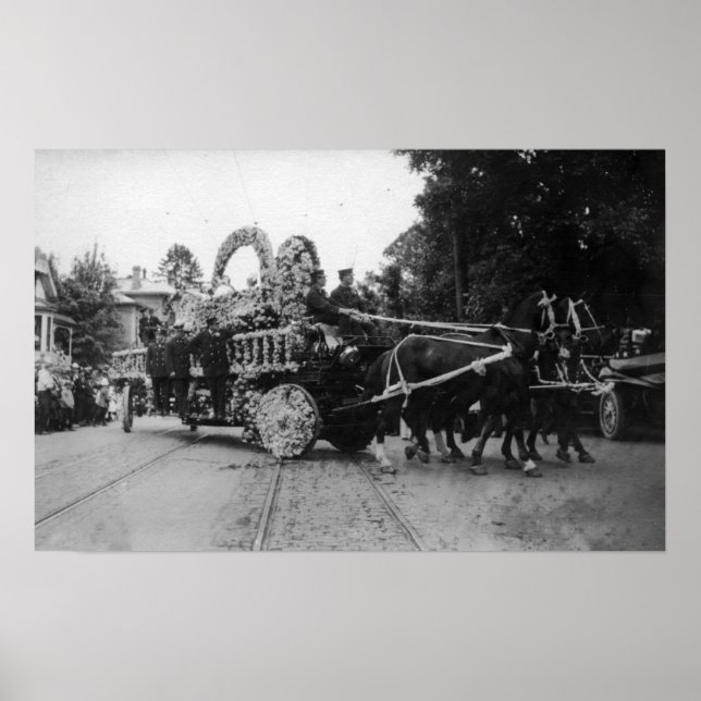 Póster Caballos de desfile del Festival Portland OR Rosa (Frente)