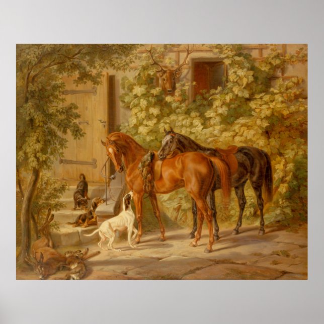 Póster Caballos de época en el Albrecht de Porch Adam (Frente)