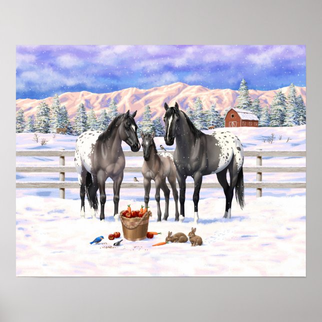 Póster Caballos De Grulla Gris Appaloosa En Una Granja De (Frente)