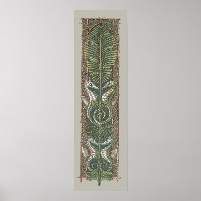 Póster Caballos de mar y algas marinas, Art Nouveau vinta (Frente)
