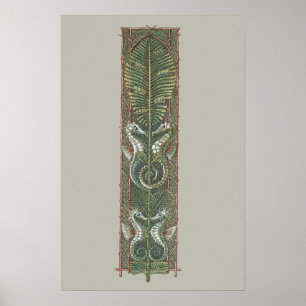 Póster Caballos de mar y algas marinas, Art Nouveau vinta
