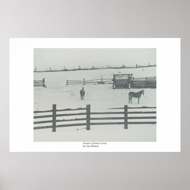 Póster Caballos en el Corral de Nieve (Frente)