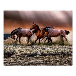 Póster Caballos en la playa