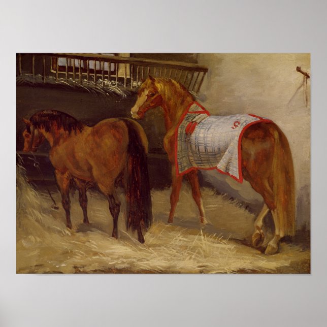Póster Caballos en los establos (Frente)