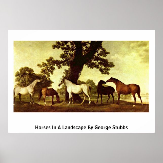 Póster Caballos En Paisaje De George Stubbs (Frente)