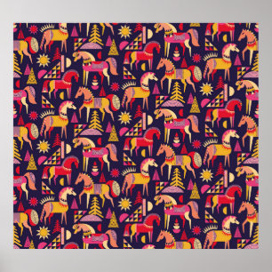 Póster Caballos escandinavos: Diseño Decorativo y Seamles