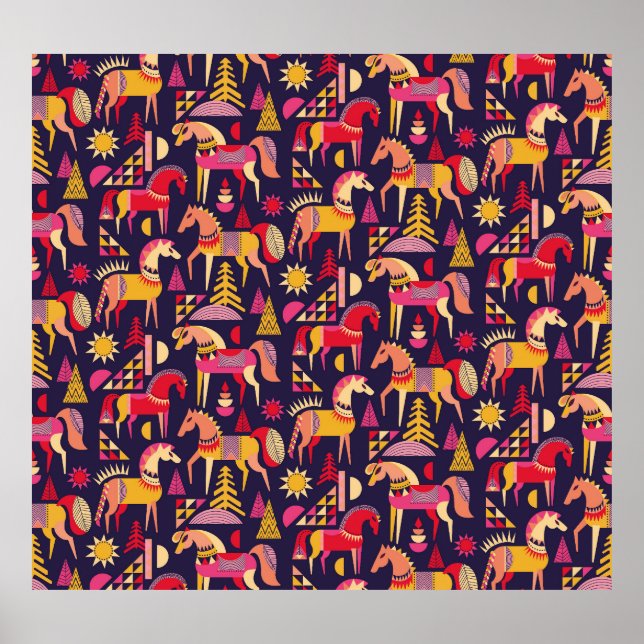 Póster Caballos escandinavos: Diseño Decorativo y Seamles (Frente)