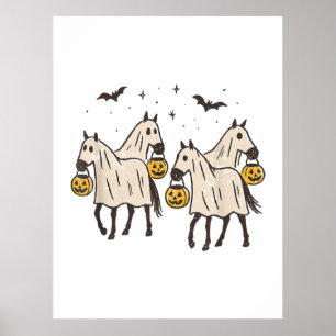 Póster Caballos Fantasmas Lindos Halloween Truco o Trato