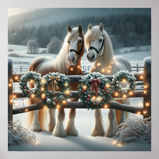 Póster Caballos festivos y luces Navidades (Frente)