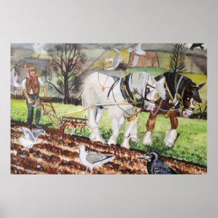 Póster Caballos Pesados Arando En Marzo