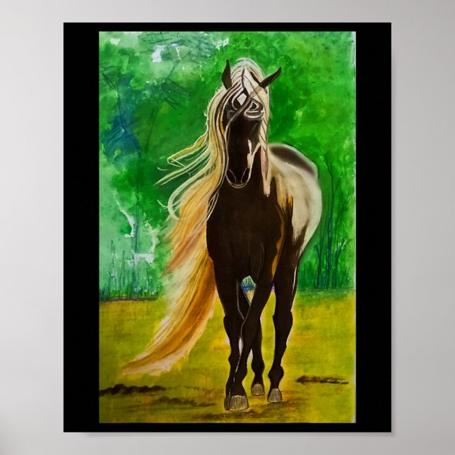 Póster Caballos Rojos Negros Caballos de Caballos Montado (Frente)