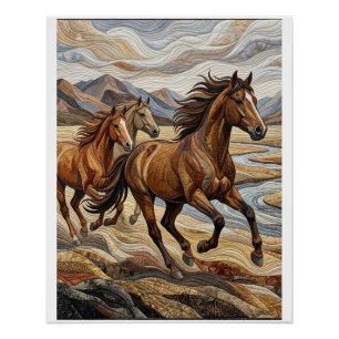 Póster Caballos Salvajes Corriendo Estampida De La Natura