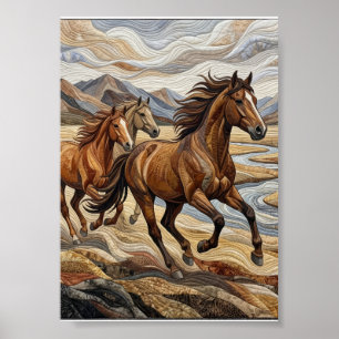 Póster Caballos Salvajes Corriendo Estampida De La Natura