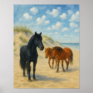 Póster Caballos Salvajes de Corolla North Carolina Acuare