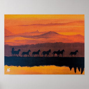 Póster Caballos Salvajes de Montana Pintura de Alfred Fox