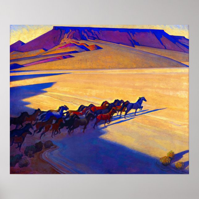 Póster Caballos salvajes de Nevada por Maynard Dixon (Frente)