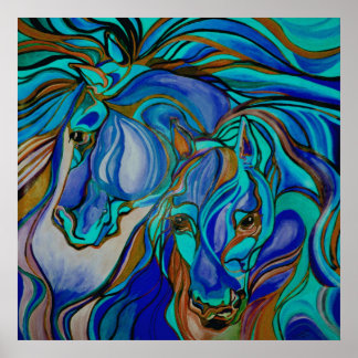 Póster Caballos salvajes en marrón y Verde azulado