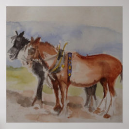 Póster Caballos Shire en un Concurso de Arado Boceto en a