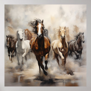 Póster Caballos sin control corriendo libres