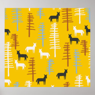 Póster Caballos Tribales: Retro Forestal sin problemas