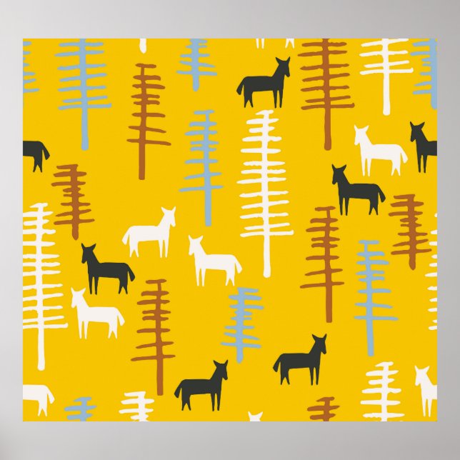 Póster Caballos Tribales: Retro Forestal sin problemas (Frente)