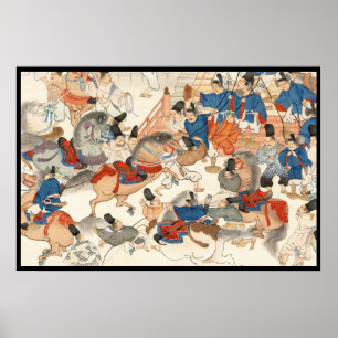 Póster Caballos ukiyo-e de la cosecha japonesa de Guay