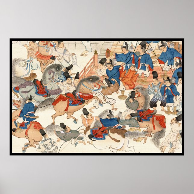 Póster Caballos ukiyo-e de la cosecha japonesa de Guay (Frente)