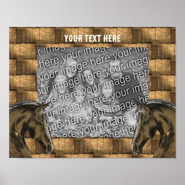 Póster Caballos Y Bales De Heno Añaden Su Foto Personaliz (Frente)