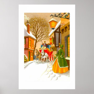 Póster Caballos y carruaje en la nieve