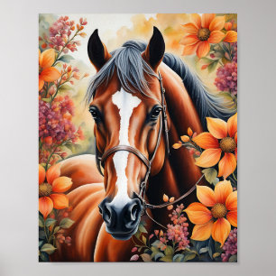 Póster Caballos Y Flores
