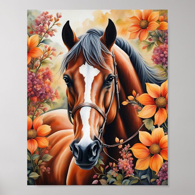 Póster Caballos Y Flores (Frente)