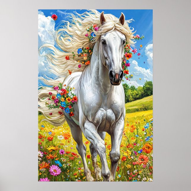 Póster Caballos y flores (Frente)