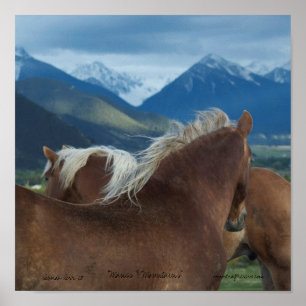 Póster caballos y montañas impresos de la lona