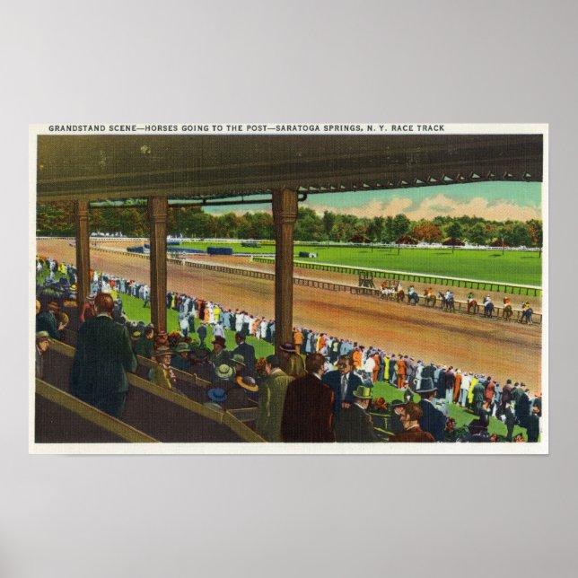 Póster Caballos yendo al puesto en pista de carreras (Frente)