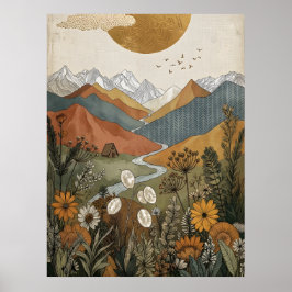 Póster Cabaña Boho Celestial Montaña Marco Río