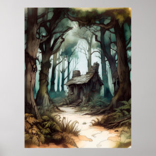Póster Cabaña boscosa encantada