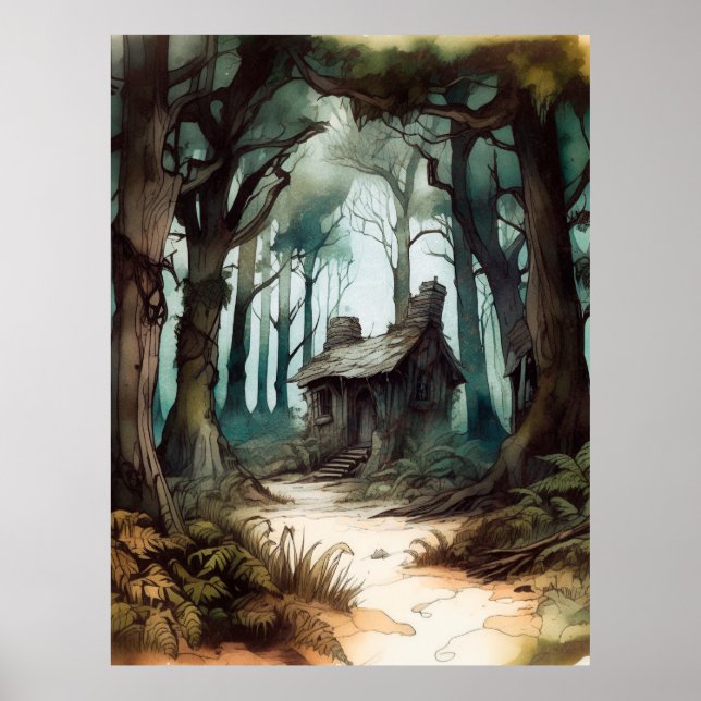 Póster Cabaña boscosa encantada (Frente)