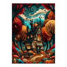 Cabaña caprichosa de Halloween en el bosque de oto