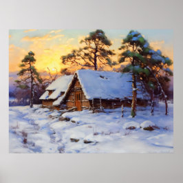 Póster Cabaña de Caña Costera Báltica de Invierno