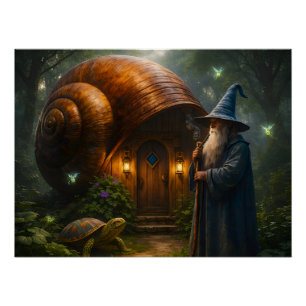Póster Cabaña de caracol de mago semibrillo paisaje venti