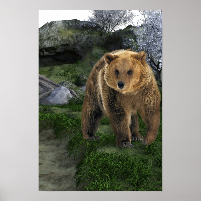 Póster Cabaña de estilo boscoso de oso grizzly (Frente)