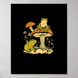 Póster Cabaña de hongos de rana Estética Cottagecore Gobl