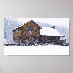 Póster cabaña de madera