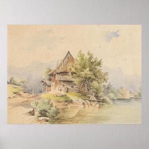 Póster Cabaña de madera junto al lago – Carl Lafite