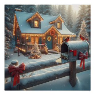 Póster Cabaña de Navidad Acogedora Invierno Mágico