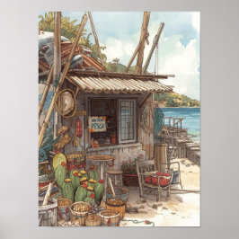 Póster cabaña de pescado de Bonaire