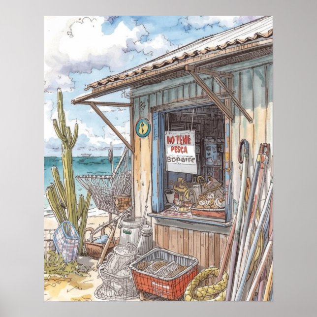 Póster Cabaña de pescado de Bonaire agotada (Frente)