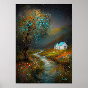 Póster Cabaña del río estrellado - Campiña soñadora